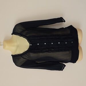 GILLY HICKS Navy Blue Sheer Button-Down Shirt Blouse Size XS